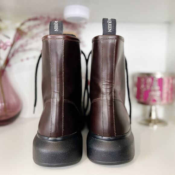 Alexander McQueen Plain Toe Combat Boots Brown Burnt Orange Leather Men Size 9.5 - Picture 3 of 13